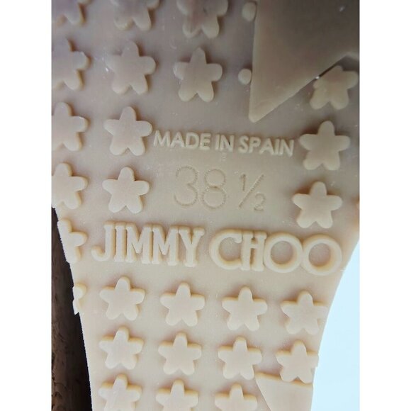 Jimmy Choo Size 38.5 (US 8.5) Womens Snake Print Peep Toe Sling Back Logo Wedge - Picture 6 of 16